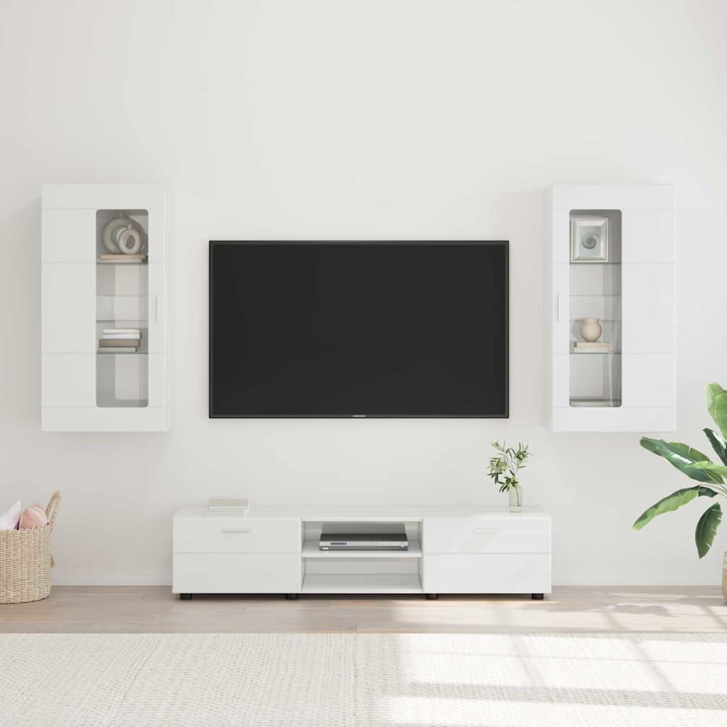 Set mobile TV con porta FLORIN Bianco Lucido Legno multistrato