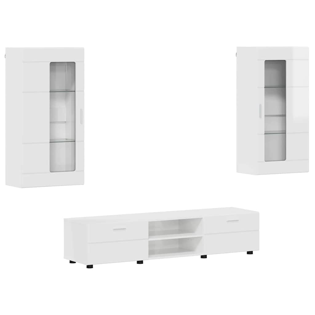 Set mobile TV con porta FLORIN Bianco Lucido Legno multistrato