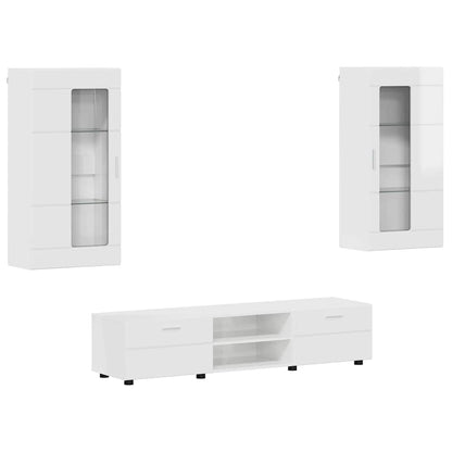 Set mobile TV con porta FLORIN Bianco Lucido Legno multistrato