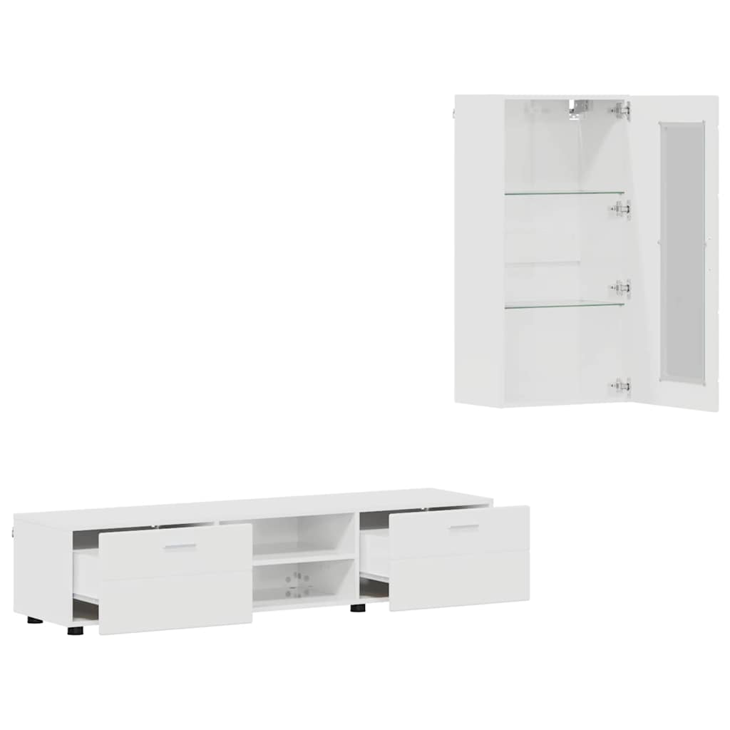 Set mobile TV con porta FLORIN Bianco Lucido Legno multistrato
