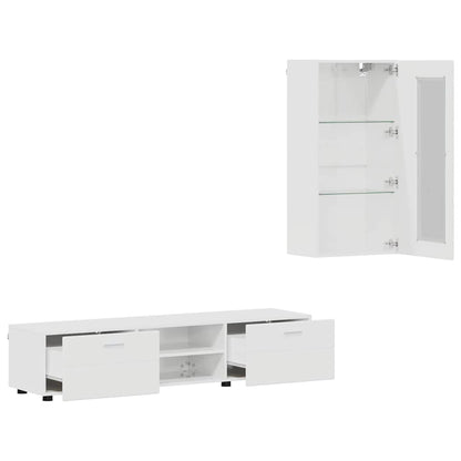 Set mobile TV con porta FLORIN Bianco Lucido Legno multistrato