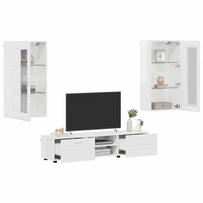 Set mobile TV con porta FLORIN Bianco Lucido Legno multistrato