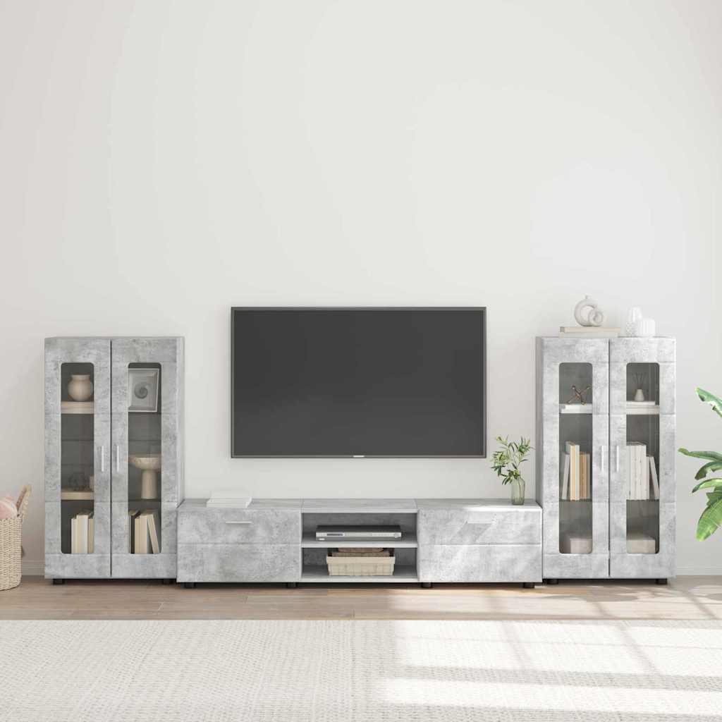 Set mobile TV con porta FLORIN Grigio cemento Legno multistrato