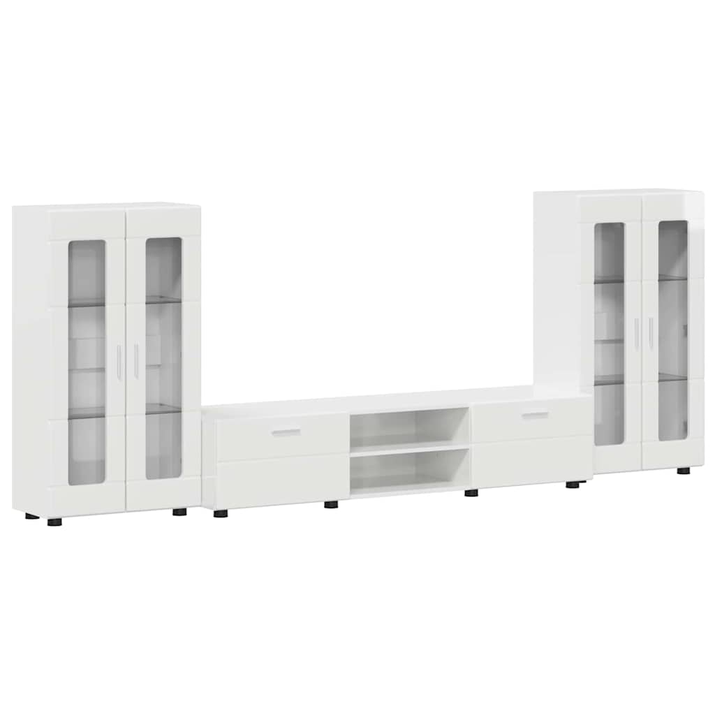 Set mobile TV con porta FLORIN Bianco Lucido Legno multistrato