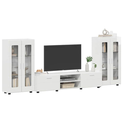 Set mobile TV con porta FLORIN Bianco Lucido Legno multistrato