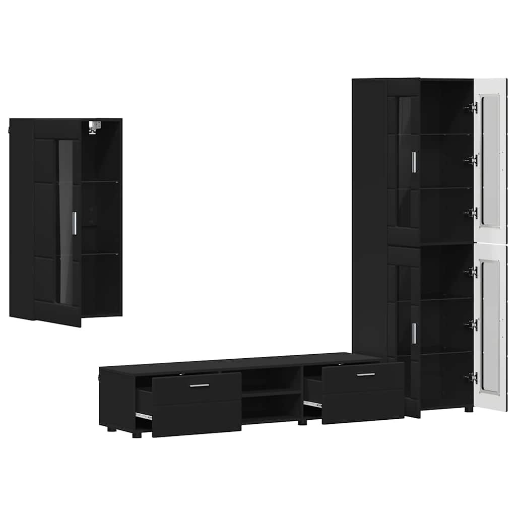 Set mobile TV con cassetto FLORIN Nero Legno multistrato