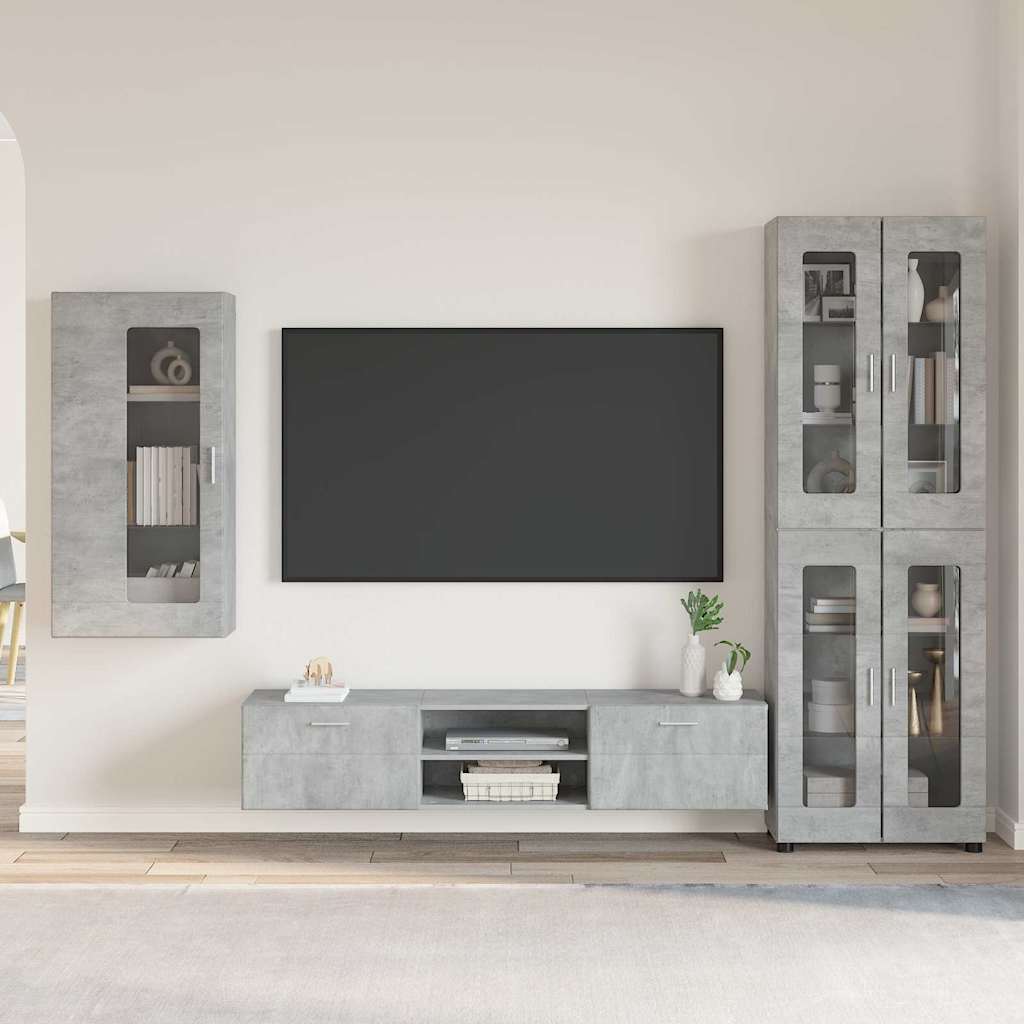 Set mobile TV con porta FLORIN Grigio cemento Legno multistrato