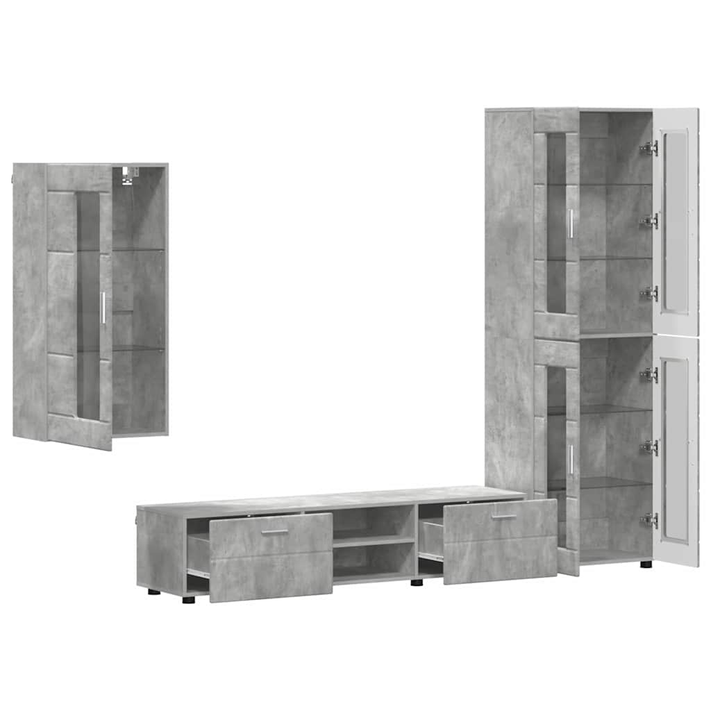 Set mobile TV con porta FLORIN Grigio cemento Legno multistrato