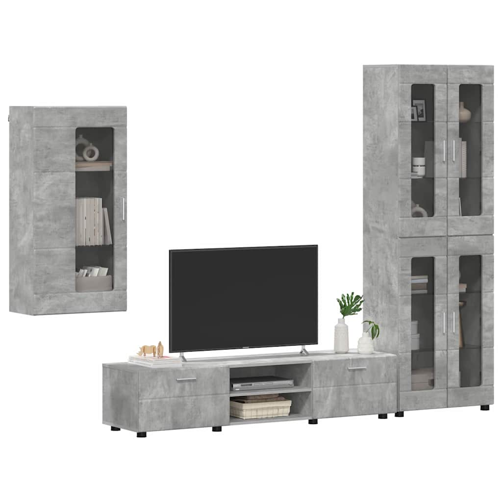 Set mobile TV con porta FLORIN Grigio cemento Legno multistrato