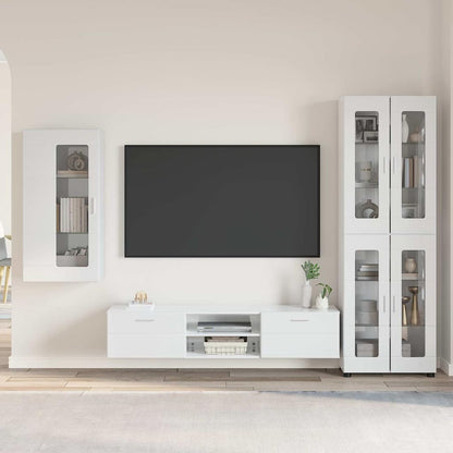 Set mobile TV con porta FLORIN Bianco Lucido Legno multistrato