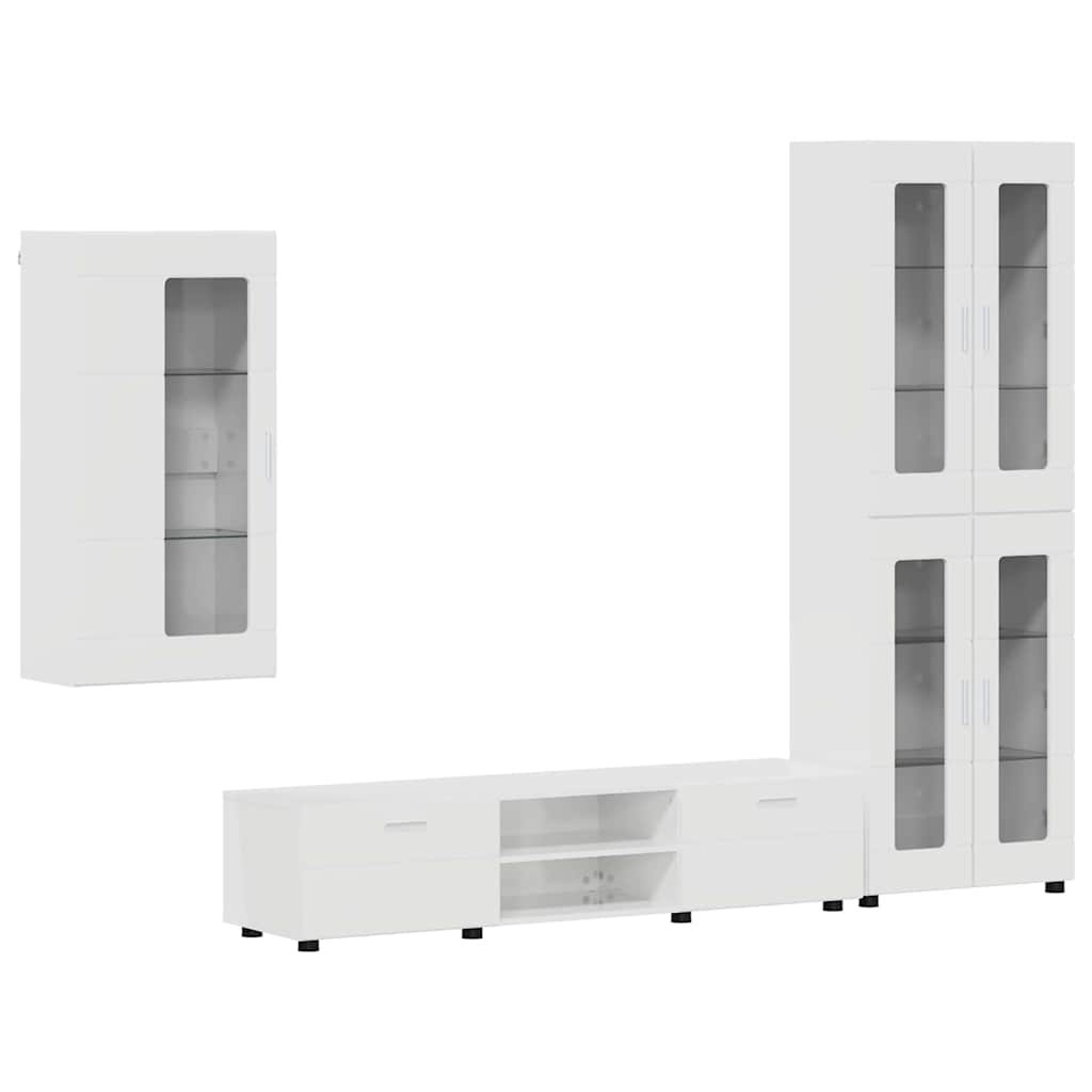 Set mobile TV con porta FLORIN Bianco Lucido Legno multistrato