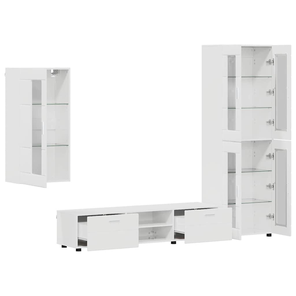 Set mobile TV con porta FLORIN Bianco Lucido Legno multistrato