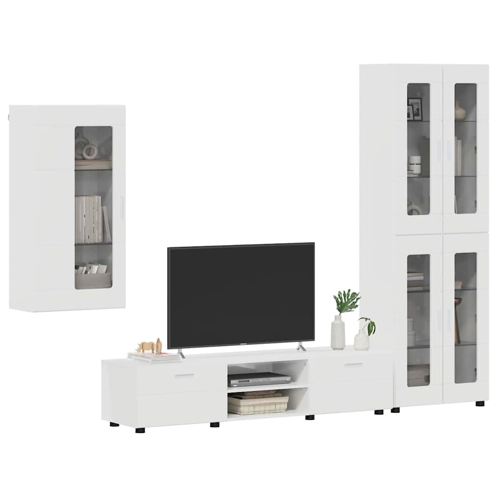 Set mobile TV con porta FLORIN Bianco Lucido Legno multistrato
