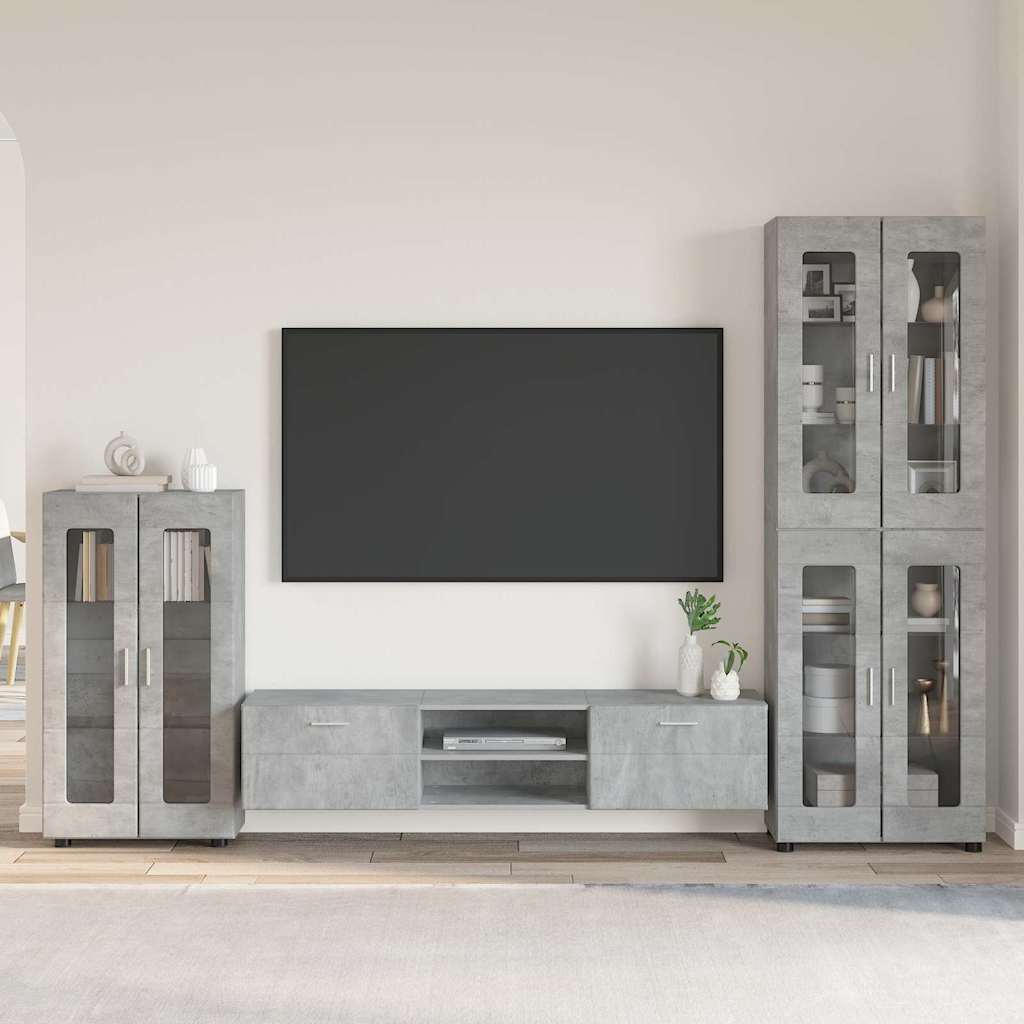 Set mobile TV con porta FLORIN Grigio cemento Legno multistrato