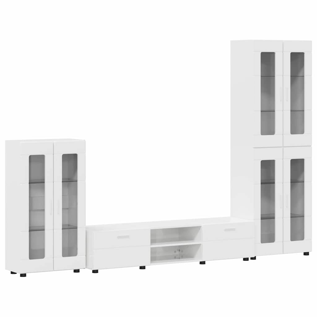 Set mobile TV con porta FLORIN Bianco Lucido Legno multistrato