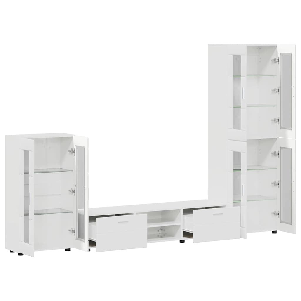Set mobile TV con porta FLORIN Bianco Lucido Legno multistrato
