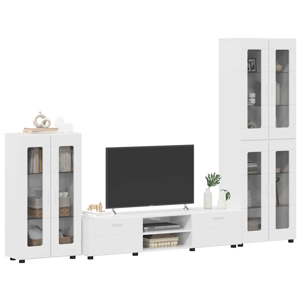 Set mobile TV con porta FLORIN Bianco Lucido Legno multistrato