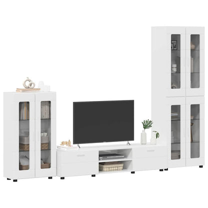 Set mobile TV con porta FLORIN Bianco Lucido Legno multistrato