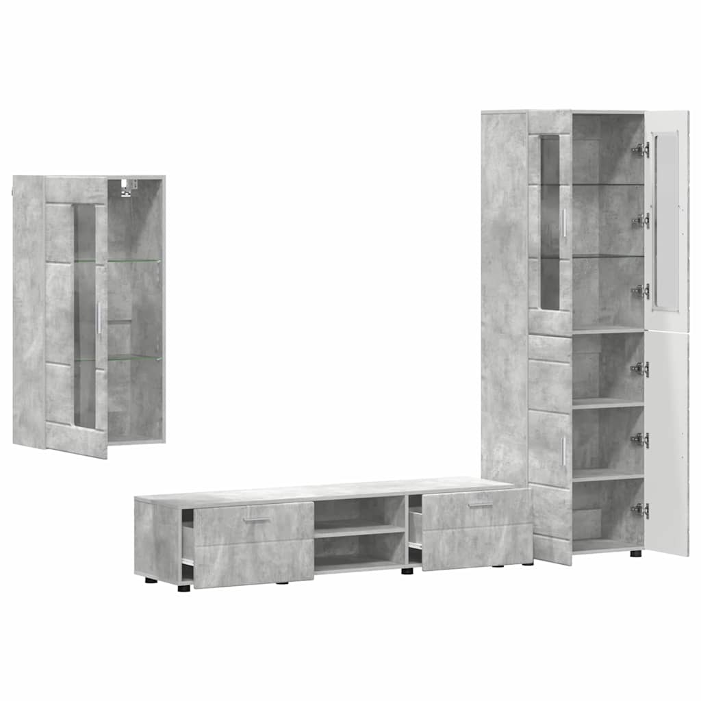 Set mobile TV con porta FLORIN Grigio cemento Legno multistrato