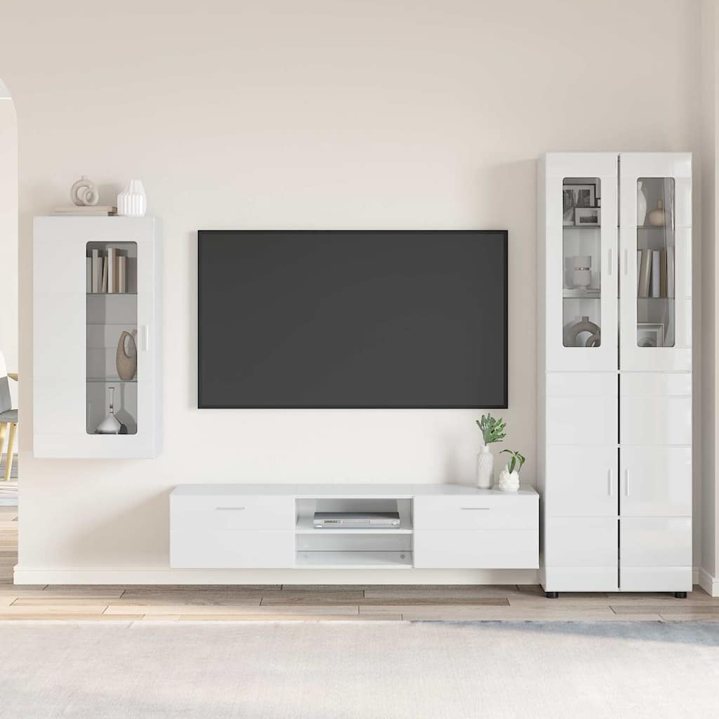 Set mobile TV con porta FLORIN Bianco Lucido Legno multistrato