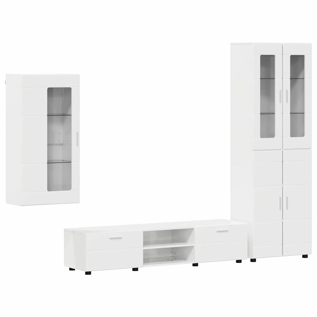 Set mobile TV con porta FLORIN Bianco Lucido Legno multistrato