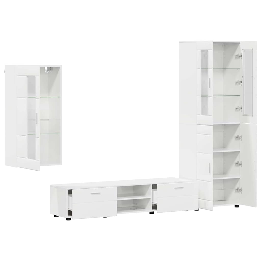 Set mobile TV con porta FLORIN Bianco Lucido Legno multistrato