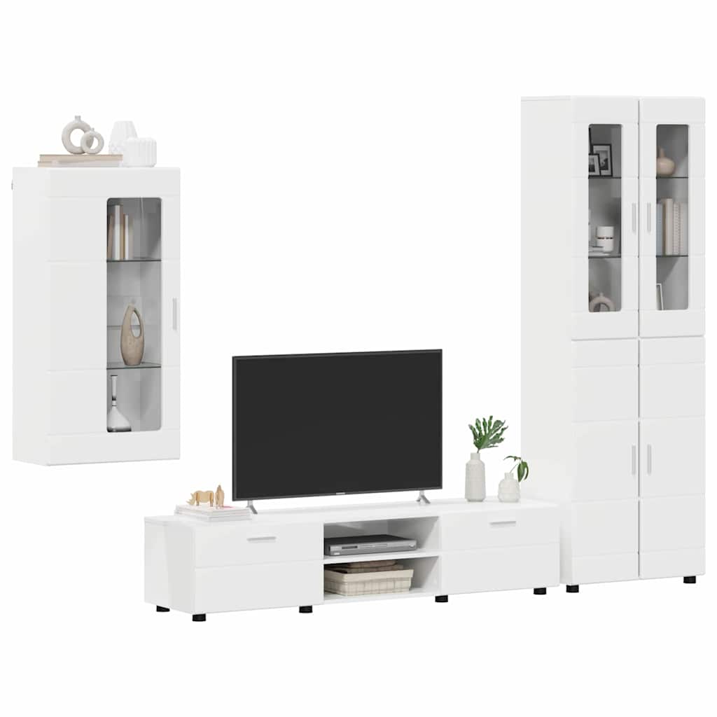 Set mobile TV con porta FLORIN Bianco Lucido Legno multistrato