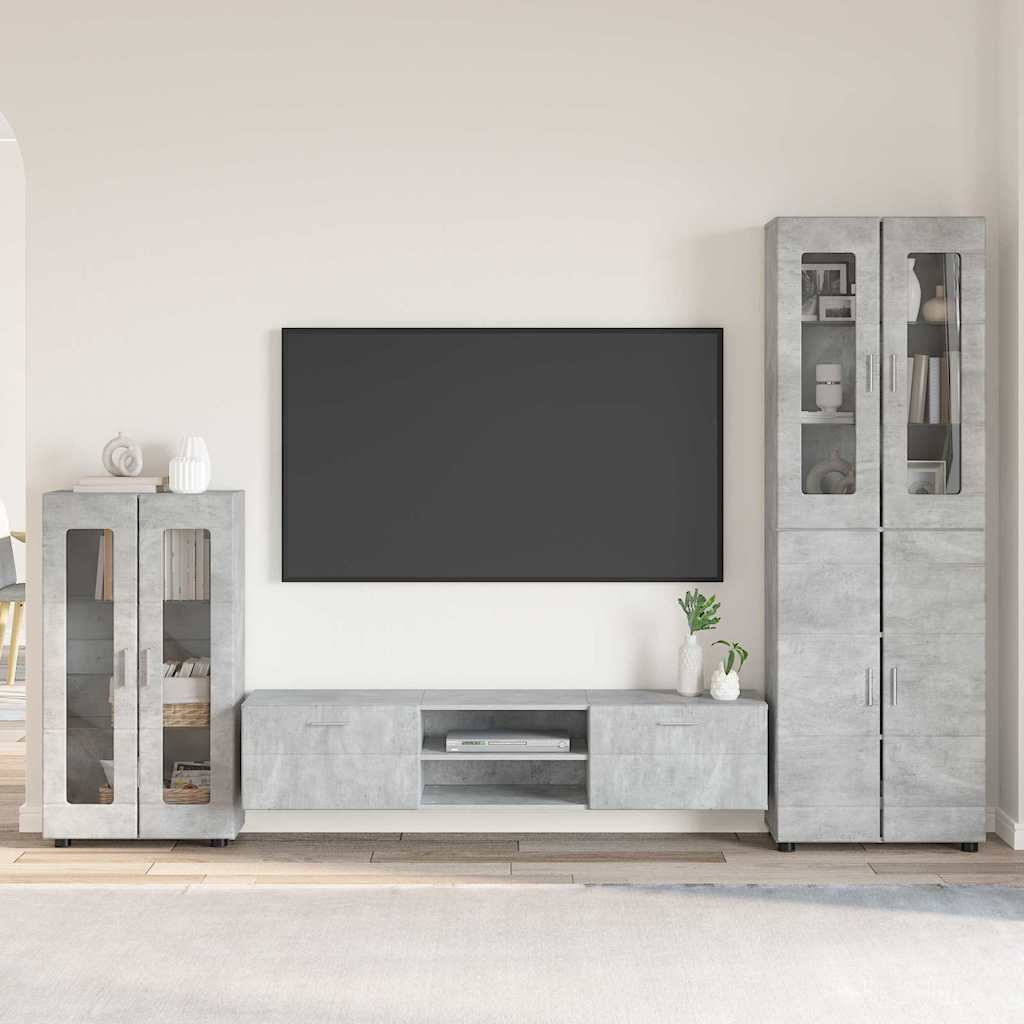 Set mobile TV con porta FLORIN Grigio cemento Legno multistrato