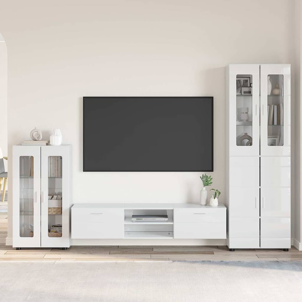 Set mobile TV con porta FLORIN Bianco Lucido Legno multistrato