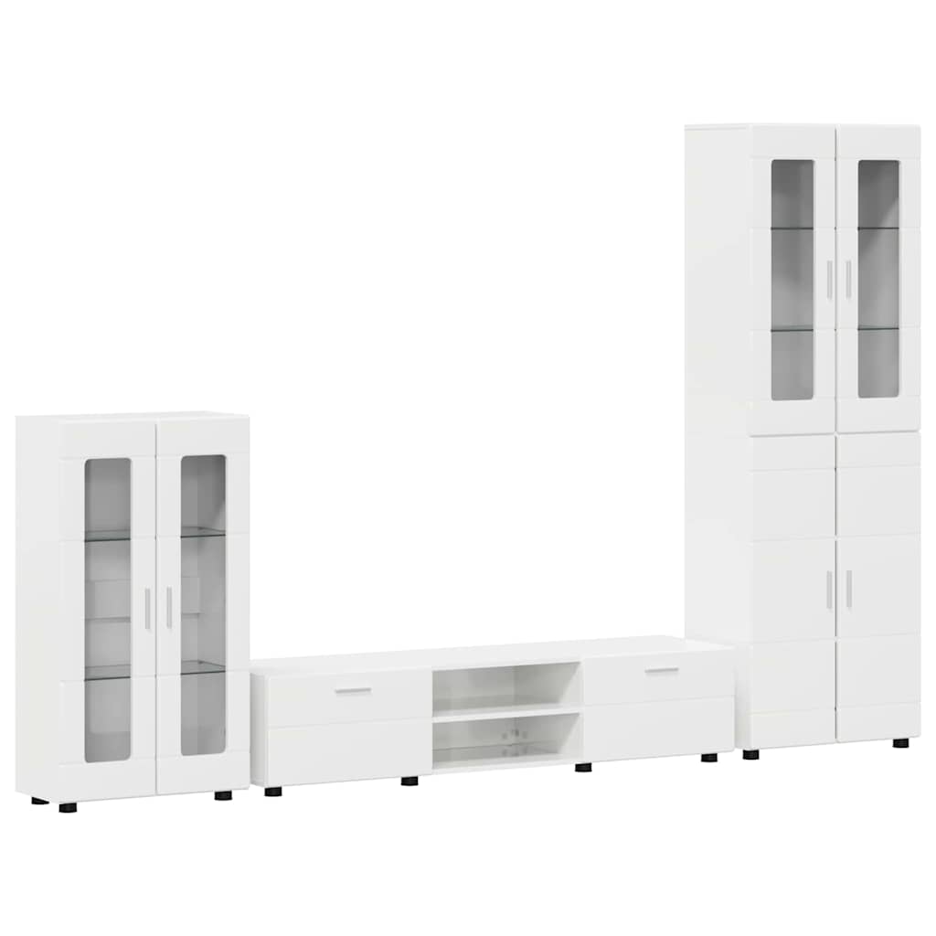 Set mobile TV con porta FLORIN Bianco Lucido Legno multistrato