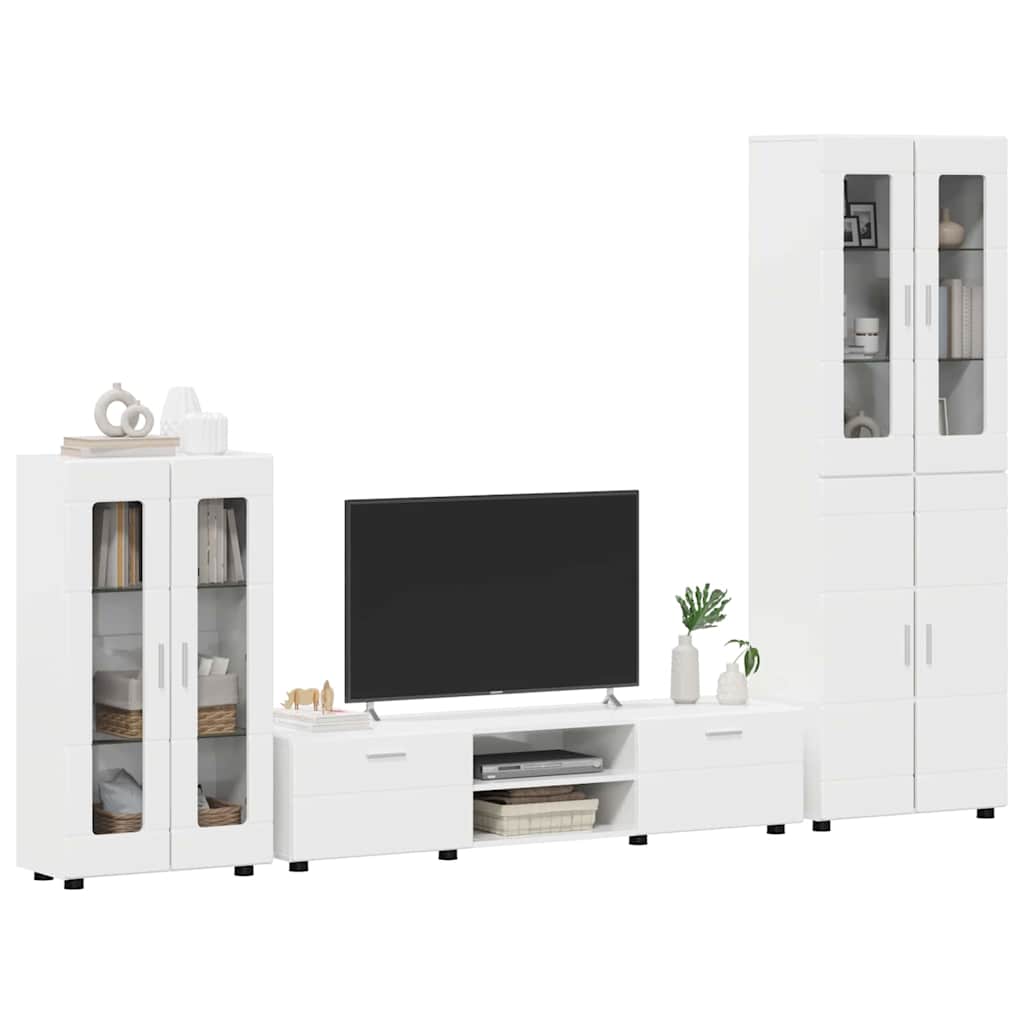 Set mobile TV con porta FLORIN Bianco Lucido Legno multistrato