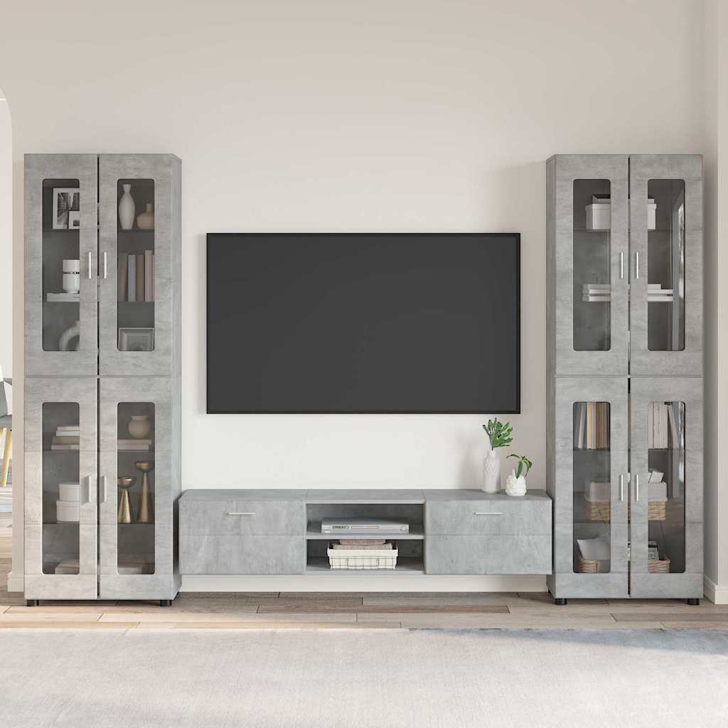 Set mobile TV con porta FLORIN Grigio cemento Legno multistrato
