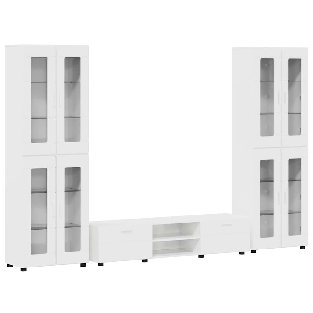 Set mobile TV con porta FLORIN Bianco Lucido Legno multistrato