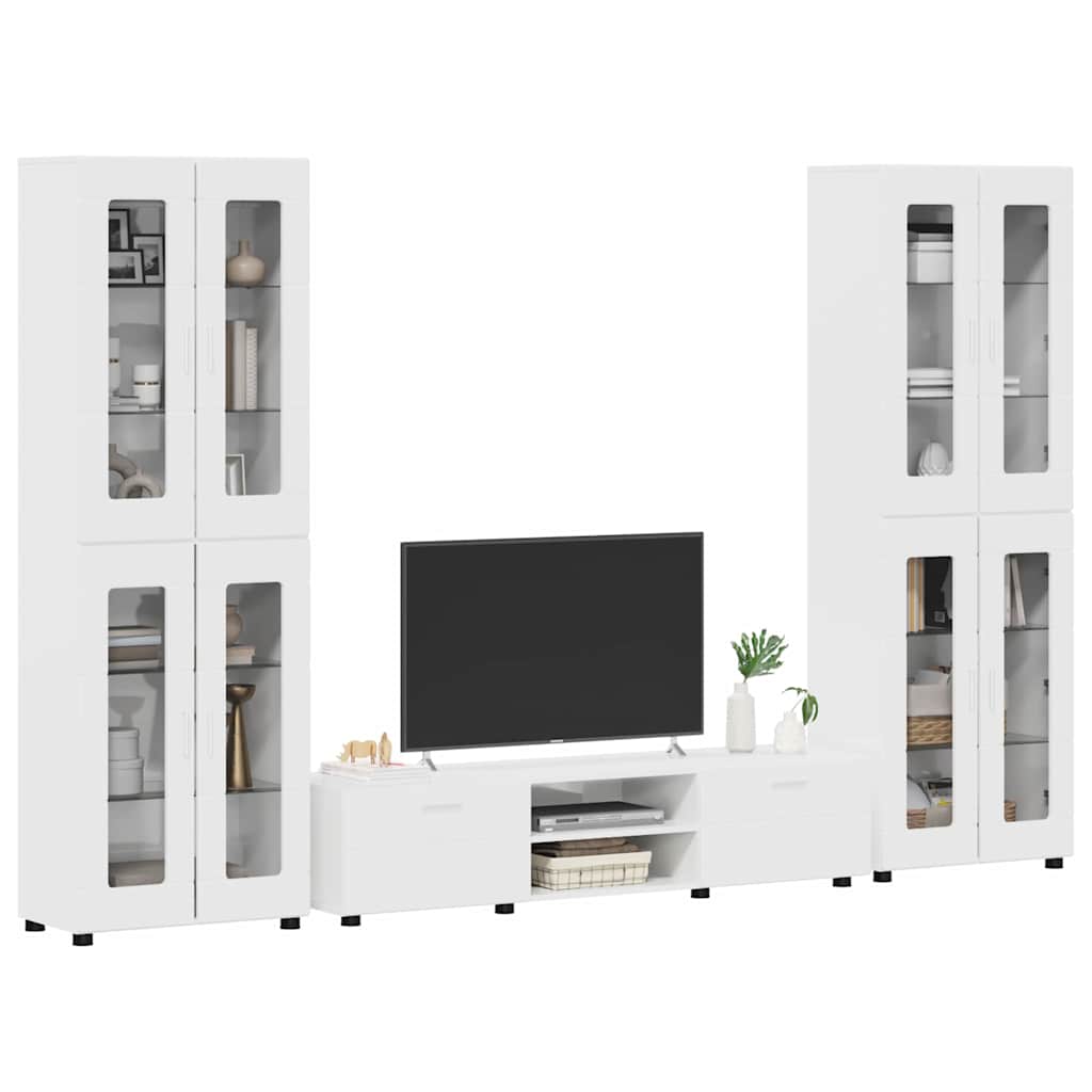 Set mobile TV con porta FLORIN Bianco Lucido Legno multistrato