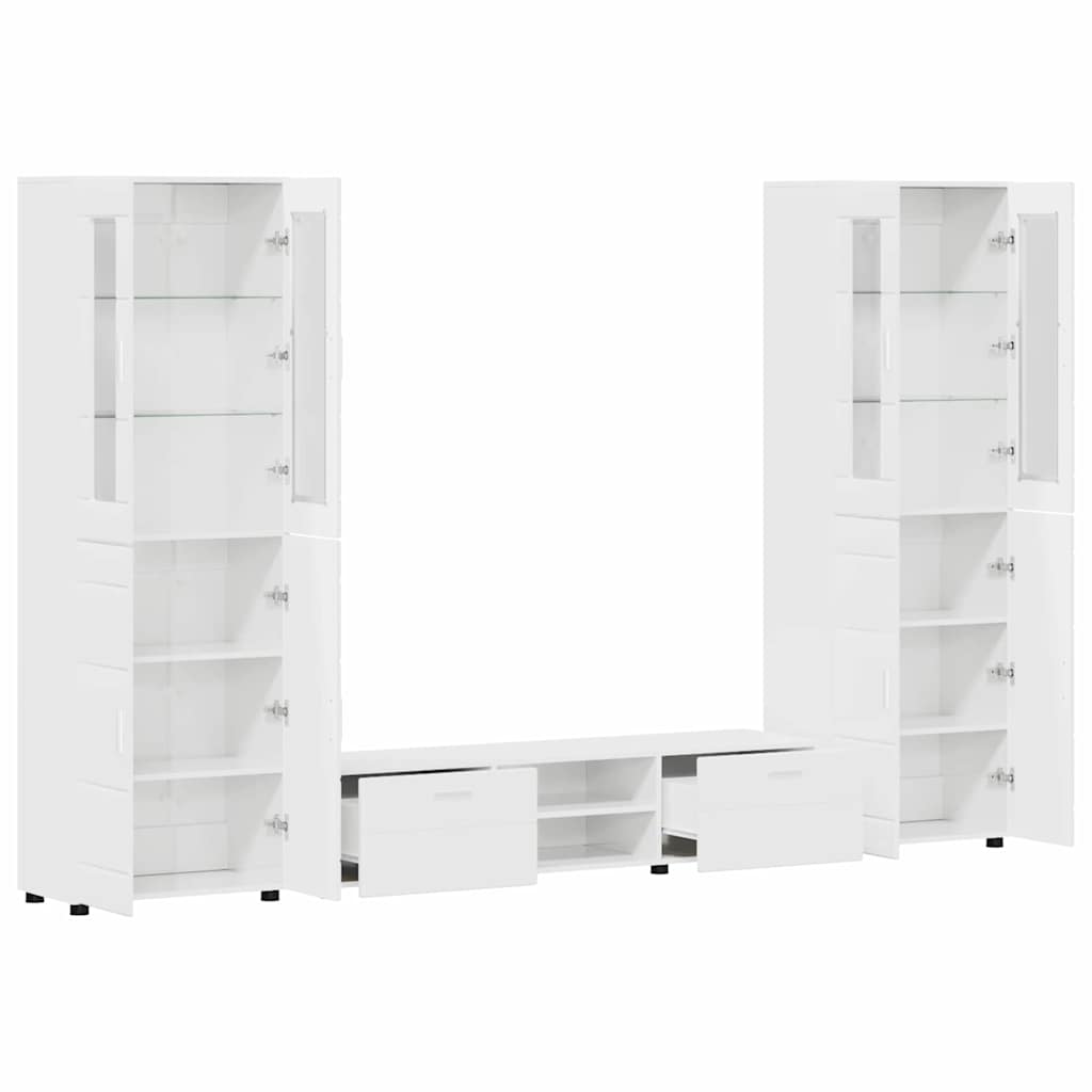 Set mobile TV con porta FLORIN Bianco Lucido Legno multistrato