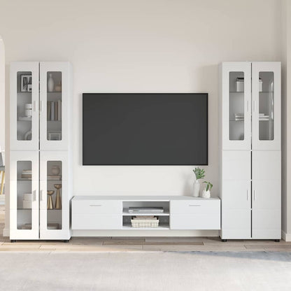 Set mobile TV con porta FLORIN Bianco Lucido Legno multistrato