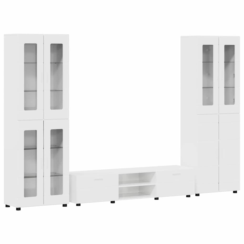 Set mobile TV con porta FLORIN Bianco Lucido Legno multistrato