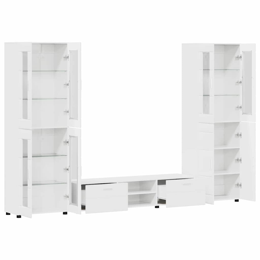Set mobile TV con porta FLORIN Bianco Lucido Legno multistrato
