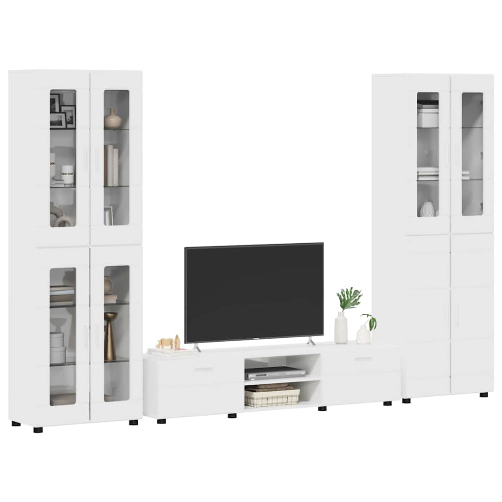 Set mobile TV con porta FLORIN Bianco Lucido Legno multistrato