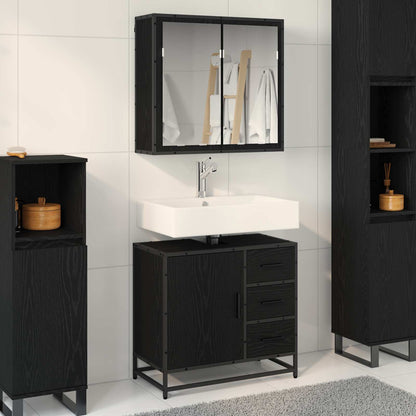 Set di mobili per il bagno 2 pcs Rovere Nero Legno multistrato