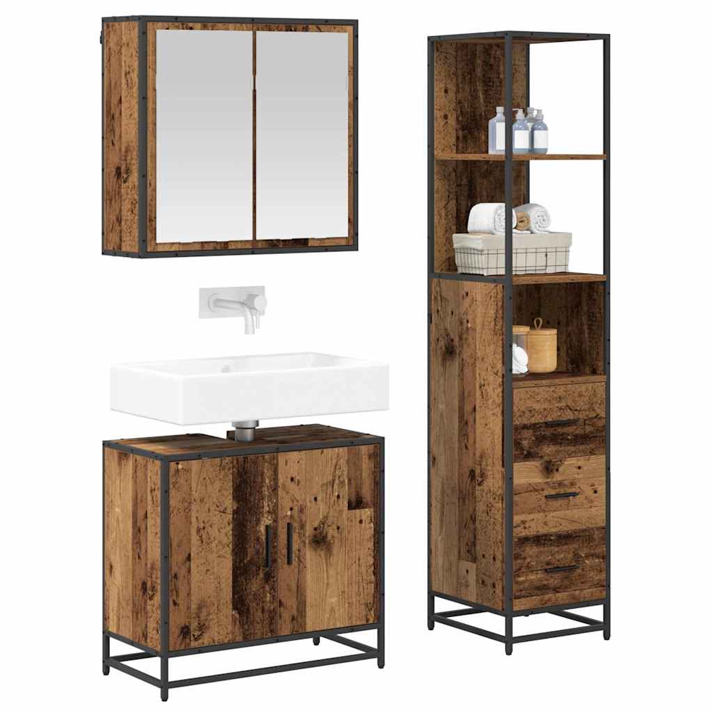 Set di mobili per il bagno con cassetto 3 pcs Legno vecchio