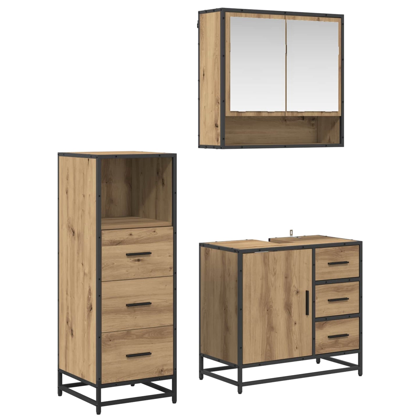 Set di mobili per il bagno con porta 3 pcs Rovere artigianale