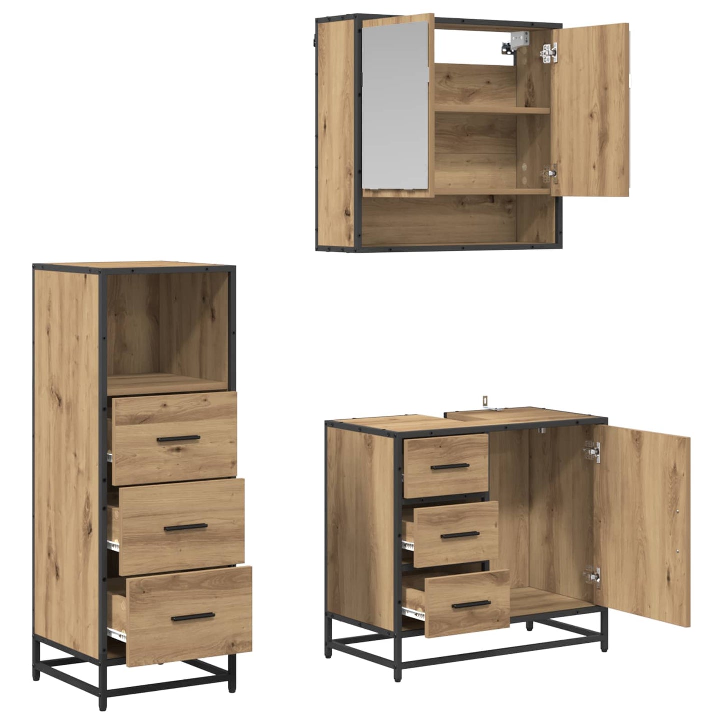 Set di mobili per il bagno con porta 3 pcs Rovere artigianale