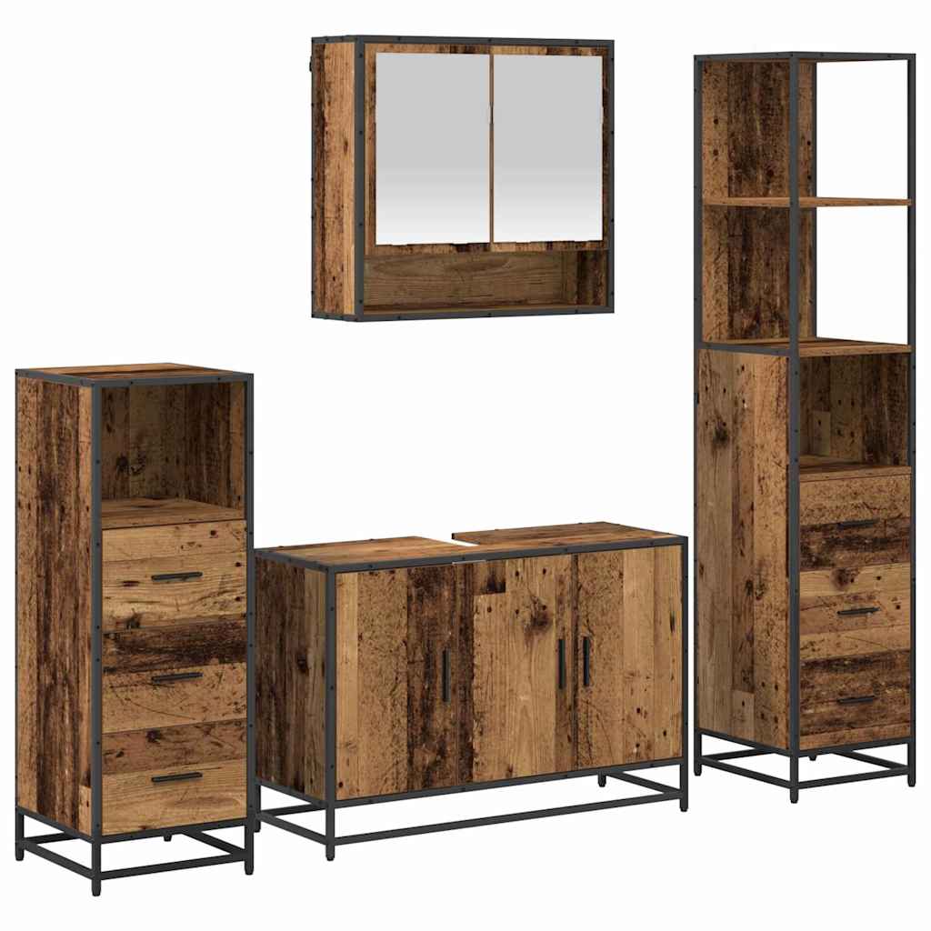 Set di mobili per il bagno con cassetto 4 pcs Legno vecchio