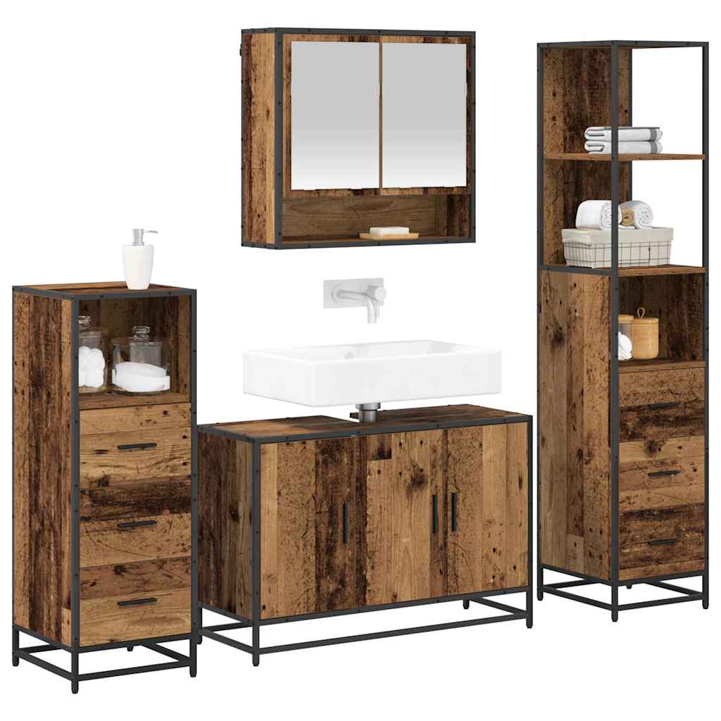 Set di mobili per il bagno con cassetto 4 pcs Legno vecchio