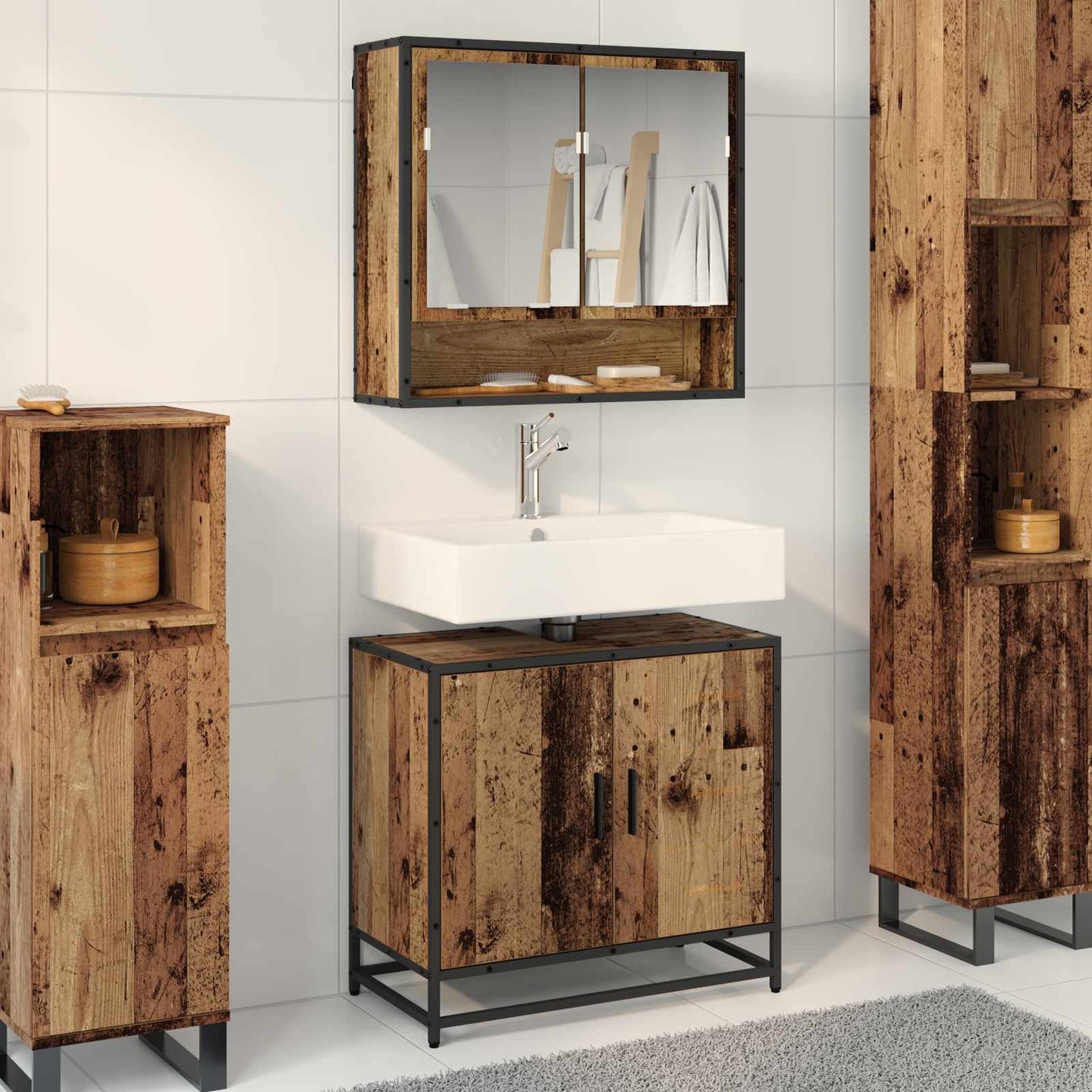 Set di mobili per il bagno con lo scaffale 2 pcs Legno vecchio