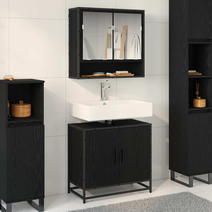 Set di mobili per il bagno 2 pcs Rovere Nero Legno multistrato