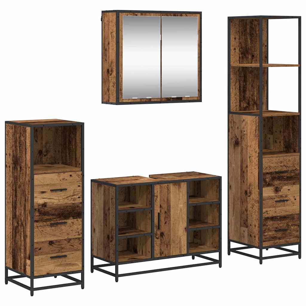 Set di mobili per il bagno con cassetto 4 pcs Legno vecchio