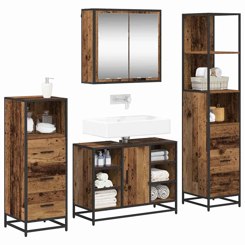 Set di mobili per il bagno con cassetto 4 pcs Legno vecchio