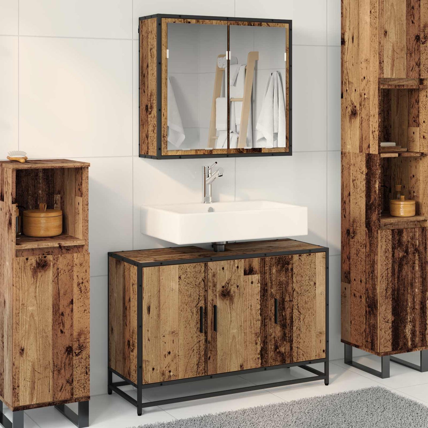 Set di mobili per il bagno con lo scaffale 2 pcs Legno vecchio